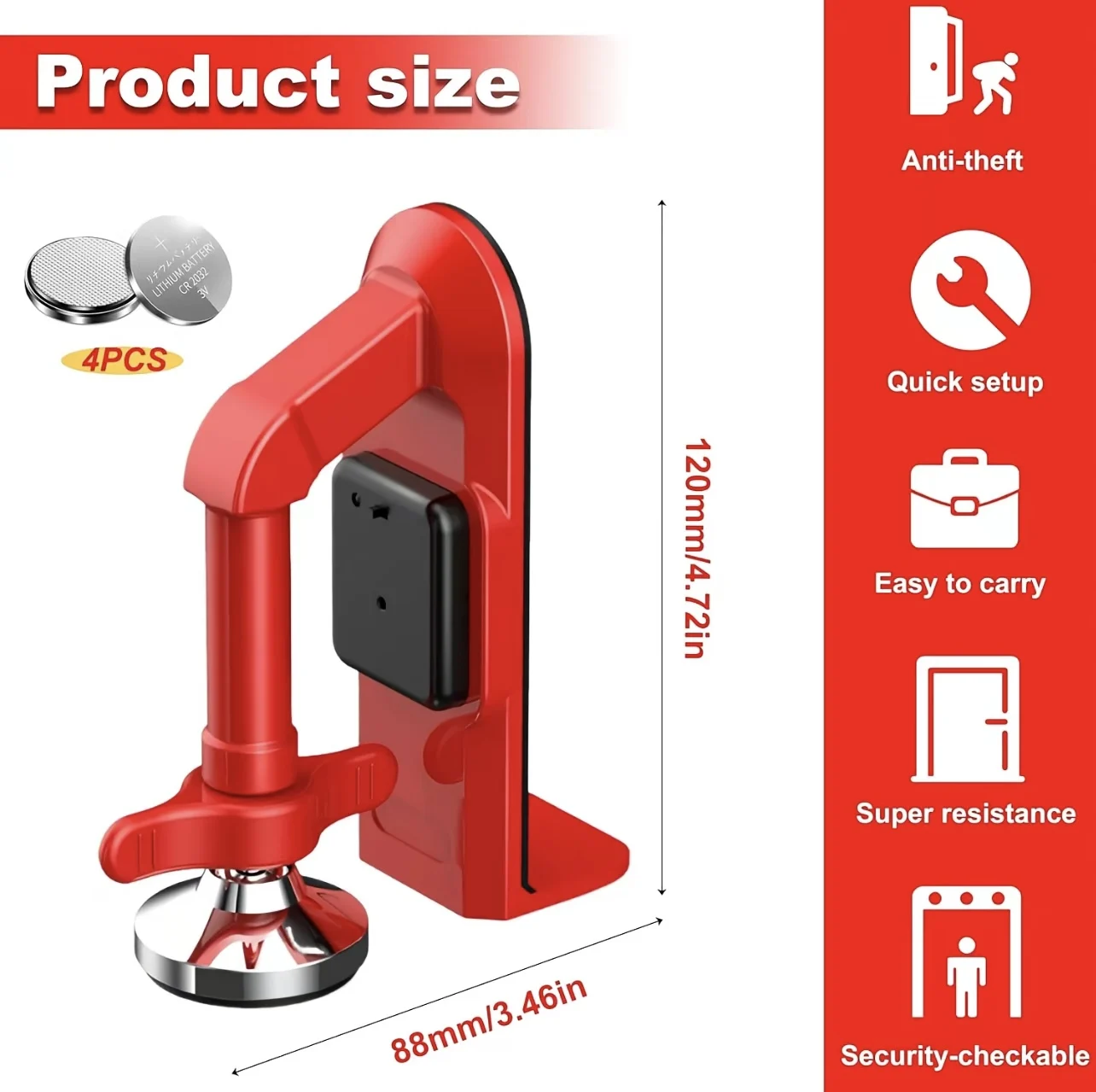 Door Stop Alarm - قفل باب محمول من سبائك معدنية